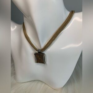 Elegant Gold Rope and Silver Pendant Necklace With Flower